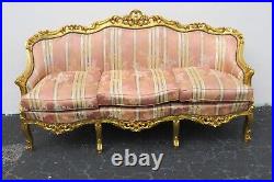 French Rococo Style Heavy Carved Painted Gold Long Sofa and 2 Chairs Set 5345