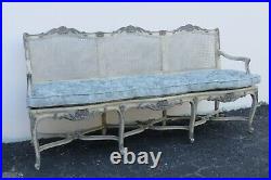 French Shabby Chic Carved Painted Caned Long Bench 5175