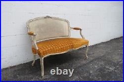 French Shabby Chic Carved Painted Caned Settee Loveseat 4973