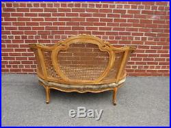 French Style Caned Cane Carved Wood Sofa Settee