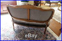 French Walnut Antique Gray L. Green Settee Loveseat Bench With New Upholstery