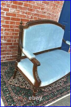 French Walnut Antique Louis XVI Settee Loveseat Bench New Upholstery
