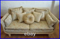 French country bergere cane scroll arm sofa settee