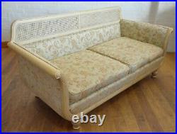 French country bergere cane scroll arm sofa settee