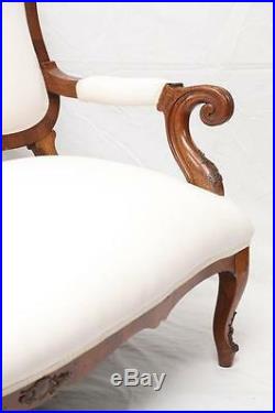 French love seat, chaise lounge or Settee white upholstery gilt brass accents
