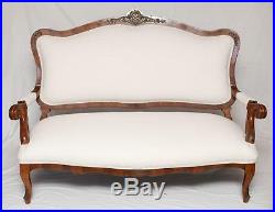 French love seat, chaise lounge or Settee white upholstery gilt brass accents