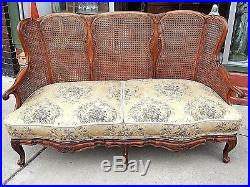 French provincial ornate carved antique settee bench love seat sofa