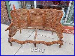 French provincial ornate carved antique settee bench love seat sofa