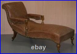 Fully Restored Recliner Chaise Lounge Cir 1860 Victorian Brown Leather Armchair