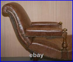 Fully Restored Recliner Chaise Lounge Cir 1860 Victorian Brown Leather Armchair