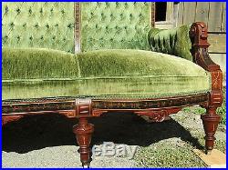 Great Renaissance Revival Inlaid Walnut 2 Pc Parlor Set Couch & Chair