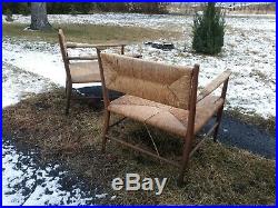 Gio Ponti style, Italian, mid century, 5 pc, woven, sofa and club chairs