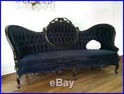 Glam Black Bella Louie XV Style French Sofa Settee Couch Chaise Tufted Boudoir