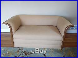 Gold Art Deco sofa and matching chair with walnut trim circa 1930's