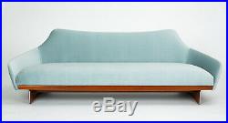 Gondola Sofa Ice Blue Velvet Walnut Details 1950s American-Made Vintage