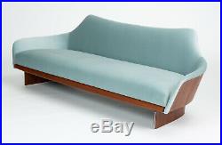 Gondola Sofa Ice Blue Velvet Walnut Details 1950s American-Made Vintage