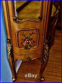 Gorgeous Antique French Louis Style Gold Gilt, Hand Painted Vitrine Cabinet