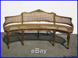 Gorgeous Antique French Provincial Louis XVI Rococo Gold Cane Settee Loveseat