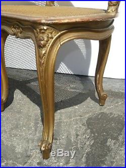 Gorgeous Antique French Provincial Louis XVI Rococo Gold Cane Settee Loveseat