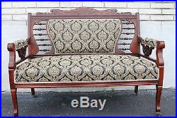 Gorgeous Arts & Crafts Cherry Settee on Casters, New Upholstery, 19th Century