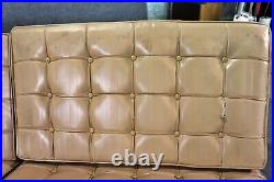 Gorgeous Barcelona Style Tan Leather Upholstered Chromed Settee