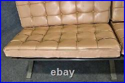 Gorgeous Barcelona Style Tan Leather Upholstered Chromed Settee