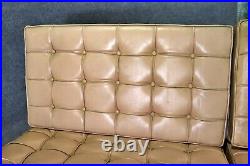 Gorgeous Barcelona Style Tan Leather Upholstered Chromed Settee