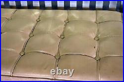 Gorgeous Barcelona Style Tan Leather Upholstered Chromed Settee