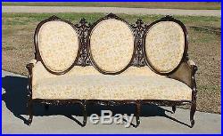 Gorgeous Elegant Carved Rosewood Victorian Triple Oval Back Sofa c1865
