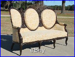 Gorgeous Elegant Carved Rosewood Victorian Triple Oval Back Sofa c1865