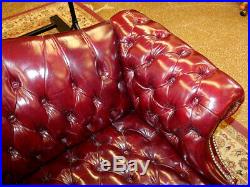 Gorgeous English Burgundy Tufted Leather Settee Loveseat Sofa