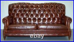 Gorgeous High Back Modern Brown Leather Chesterfield Style Sofa