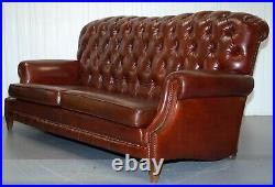 Gorgeous High Back Modern Brown Leather Chesterfield Style Sofa