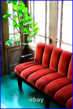 Gorgeous Red Velvet Velour Tufted Mid-Century Modern Chesterfield Style Sofa