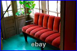 Gorgeous Red Velvet Velour Tufted Mid-Century Modern Chesterfield Style Sofa