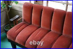 Gorgeous Red Velvet Velour Tufted Mid-Century Modern Chesterfield Style Sofa