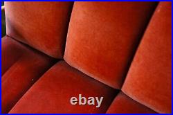 Gorgeous Red Velvet Velour Tufted Mid-Century Modern Chesterfield Style Sofa