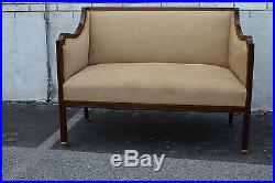 Grand 19th C. Inlaid English Regency Mahogany Spring Loveseat, Couch on Casters
