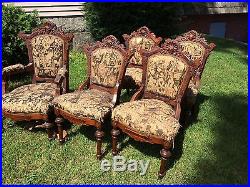 Great Antique 8 Piece Walnut Victorian Parlor Suite Shell Carving Settee Chairs
