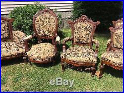 Great Antique 8 Piece Walnut Victorian Parlor Suite Shell Carving Settee Chairs
