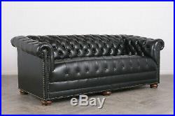 Green Leather Chesterfield-style Tutted Sofa