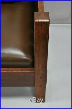 Gustav Stickley Settle #225 Even Arm Brown Leather Mission Oak Arts & Crafts