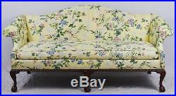 HICKORY CHAIR Mahogany Chippendale Sofa with Claw & Ball Feet Floral Fabric