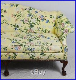 HICKORY CHAIR Mahogany Chippendale Sofa with Claw & Ball Feet Floral Fabric