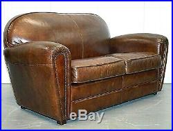 Halo Flee Market Brown Aniline Two Seater Leather Sofa On Stylish Round Arms