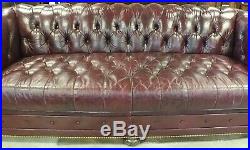 Hancock & Moore Burgundy Tufted Leather Red Chesterfield Sofa w Hid-a-Bed