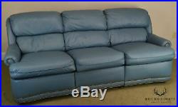 Hancock & Moore Light Blue Leather Motion Seating Recliner Sofa