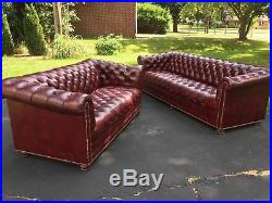 Hancock & Moore Tufted Chesterfield Parlor Sofa and Loveseat in Oxblood Leather