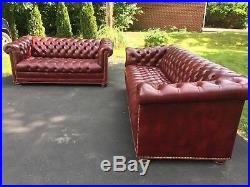 Hancock & Moore Tufted Chesterfield Parlor Sofa and Loveseat in Oxblood Leather