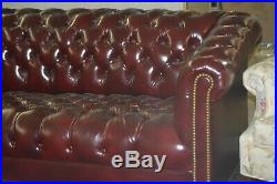 Hancock & Moore Tufted Chesterfield Sofa Loveseat in Red Oxblood Leather 75